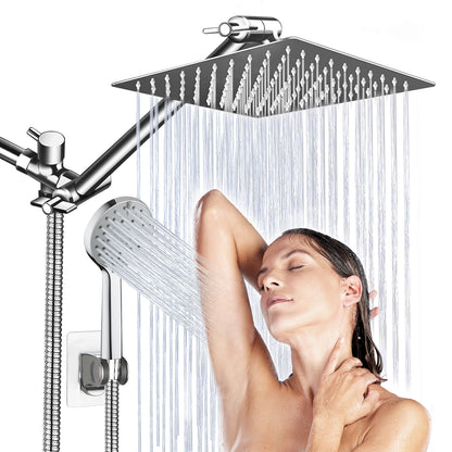 Shower Head,10”Rain Shower Head with Handheld Spray Combo with ON/OFF Pause Switch and 11'' Angle Adjustable Extension Arm/Flow Regulator,Shower Heads High Pressure Easy to Clean Bathtub,Chrome