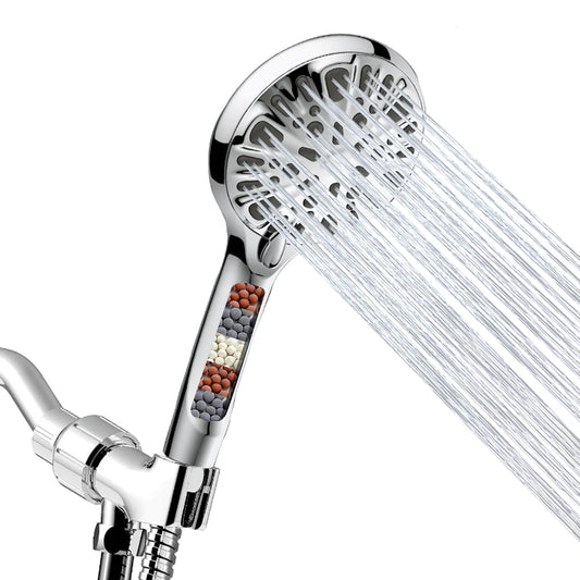 Filtered Shower Head, 9 Spray Modes High Pressure Shower Head with 60" Hose and Bracket,15 Stage Hard Water Shower Filter Cartridge for Remove Chlorine and Harmful Substances