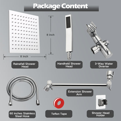 8'' Shower Head,Shower Head with Handheld, High Pressure Rain Shower Head with Stainless Steel Long Hose for Bathroom