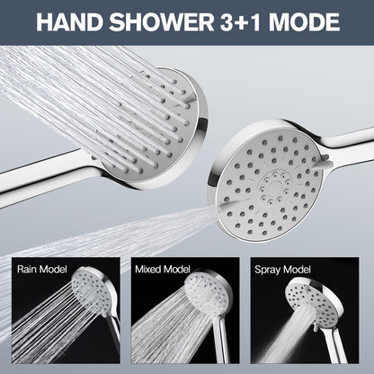 Shower Head,8”Rain Shower Head with Handheld Spray Combo with ON/OFF Pause Switch and 11'' Angle Adjustable Extension Arm/Flow Regulator，High Pressure Nozzle Easy to Clean Bathtub,Chrome (silver-4)