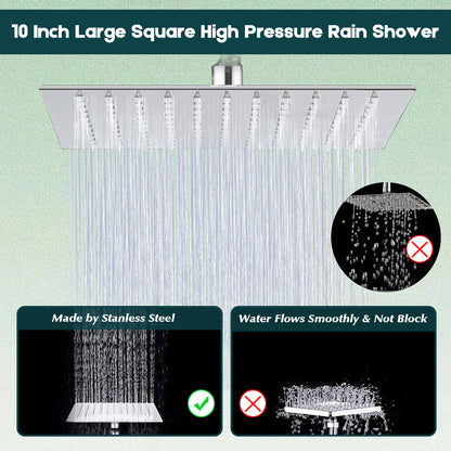 Shower Head,10”Rain Shower Head with Handheld Spray Combo with ON/OFF Pause Switch and 11'' Angle Adjustable Extension Arm/Flow Regulator,Shower Heads High Pressure Easy to Clean Bathtub,Chrome