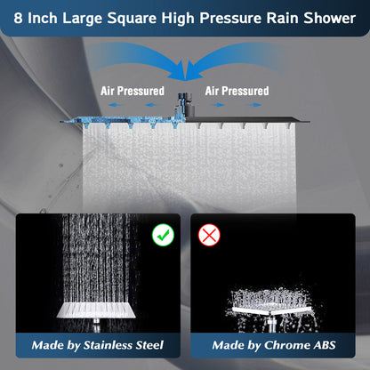 Shower Head,8”Rain Shower Head with Handheld Spray Combo with ON/OFF Pause Switch and 11'' Angle Adjustable Extension Arm/Flow Regulator,Shower Heads High Pressure Easy to Clean Bathtub,Matt Black