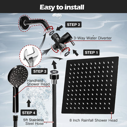 Shower Head, 8” Rain Shower Head with Handheld Spray High Pressure Rainfall with 5FT Hose, Flow Regulator, NozzleEasy to Clean Bathtub or Pets,Chrome