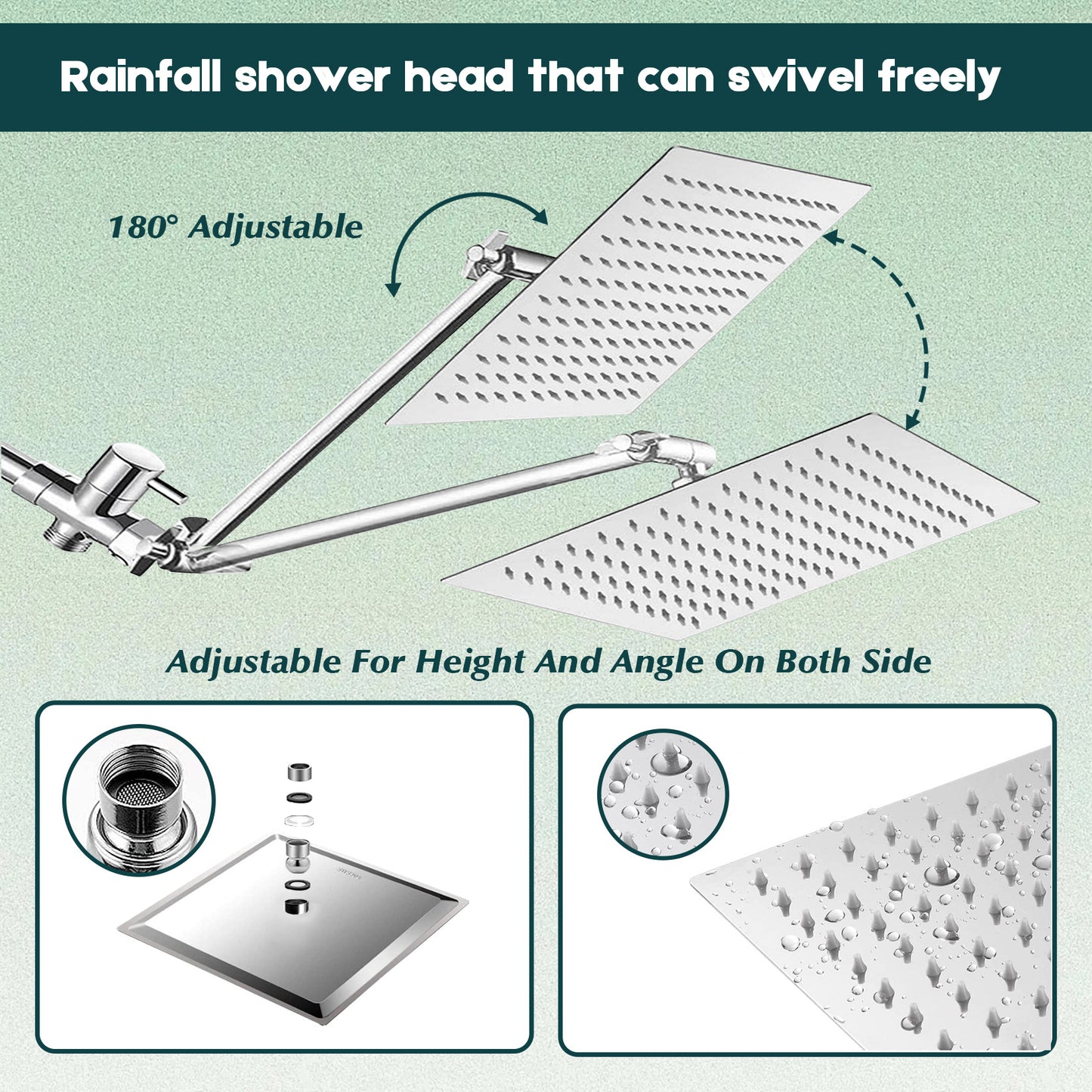 Shower Head,10”Rain Shower Head with Handheld Spray Combo with ON/OFF Pause Switch and 11'' Angle Adjustable Extension Arm/Flow Regulator,Shower Heads High Pressure Easy to Clean Bathtub,Chrome