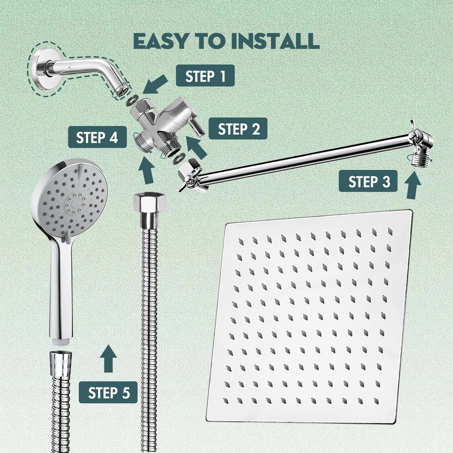 Shower Head,10”Rain Shower Head with Handheld Spray Combo with ON/OFF Pause Switch and 11'' Angle Adjustable Extension Arm/Flow Regulator,Shower Heads High Pressure Easy to Clean Bathtub,Chrome